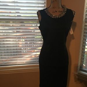 Dress Barn Black Sheath Dress w/Bauble Neckline- S